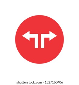 icon of two arrows way indicate point in color circle illustration