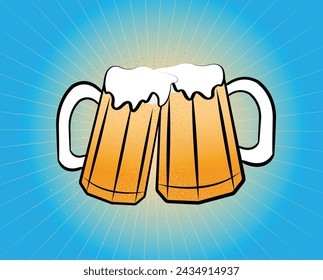 icon two beer mugs vector illustration