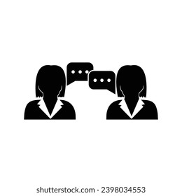 icon of two business women and message bubble shows having a discussion for business economics office and for web icon	