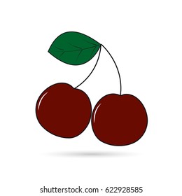 Icon of two cherries on a branch on a white background