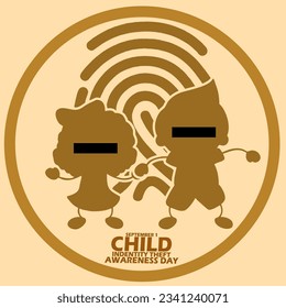 Icon of two children with fingerprints behind them, bold text in a circle frame on light brown background to commemorate National Child Identity Theft Awareness Day on September 1