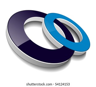 Icon, two circles blue and black, vector.