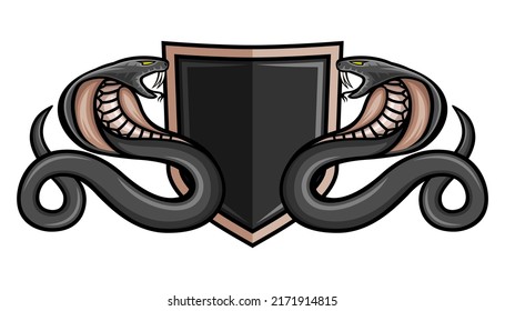 Icon with two cobras and a shield on a white background.