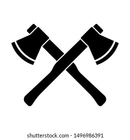 Icon two crossed axes. Vector drawing. Black silhouette. Isolated object on a white background. Isolate.