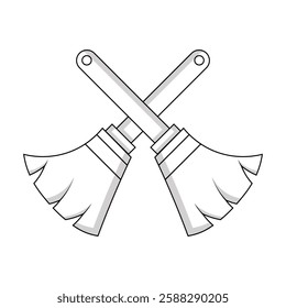 Icon of two crossed brooms with clean lines and a minimalist design. Ideal for themes of cleaning services, housekeeping, sanitation, and hygiene.