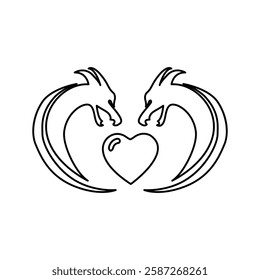 icon of two dragons and a heart on a white background, vector illustration