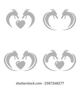 icon of two dragons and a heart on a white background, vector illustration