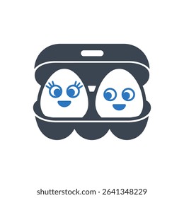Icon of two eggs in an egg carton with faces