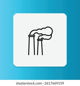 Icon of two factory chimneys emitting smoke, representing air pollution, heavy industry, and manufacturing.