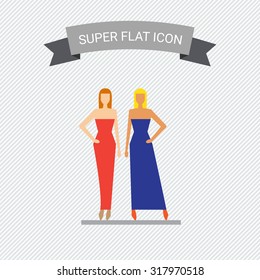 Icon of two fashion models demonstrating evening dresses