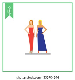 Icon of two fashion models demonstrating evening dresses