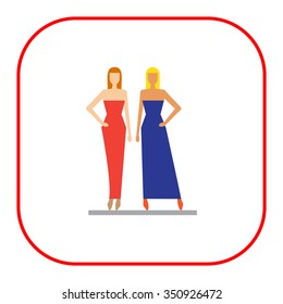 Icon of two fashion models demonstrating evening dresses