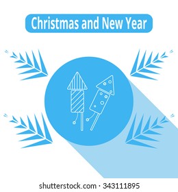 Icon of two firecrackers for Christmas and New Year, on a white background