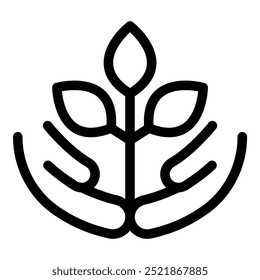 Icon of two hands carefully holding a growing plant, symbolizing environmental protection