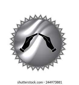 Icon of two hands with round sticker