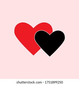 Icono, dos corazones, fondo, emblema, romance, ilustración del vector de amor
