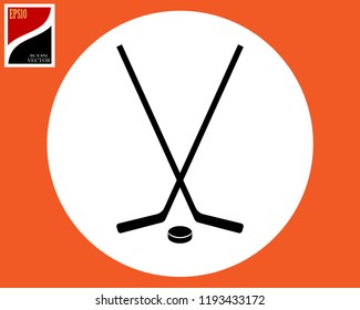 icon two hockey sticks puck black