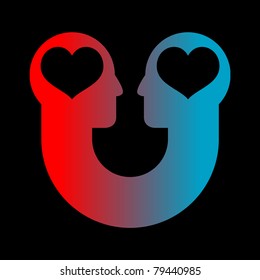icon of two human heads with hearts isolated on black