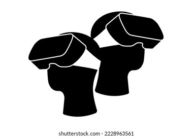 Icono de dos cabezas humanas con casco de realidad virtual. Ilustración vectorial plana