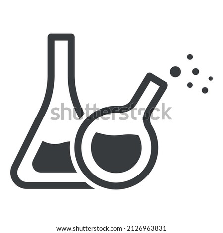 Icon of two laboratory flasks for chemical research. A simple line drawing of a glass container with research chemicals. Isolated vector on white background.