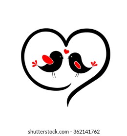 Icon of two love birds inside heart shape