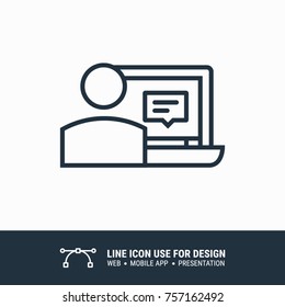 Icon Two men communicating through video chat on laptop graphic design single icon vector illustration