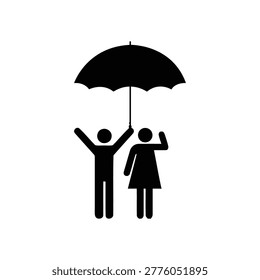 Icon of two men and women using umbrellas
