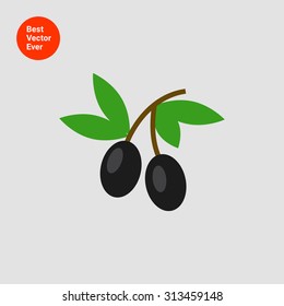Icon of two olives on stem with leaves