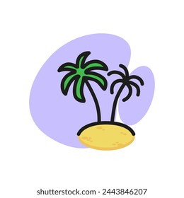 Icon of two palms and island. Beach, tropics, coast. Vacation concept. Can be used for topics like travel, nature, summer.