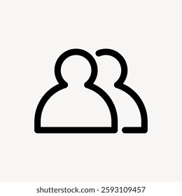 Icon of two people outlines. Simple, minimalist design. Represents users, community, or team. People icon in black on a white background. User symbol. User interface icon vector.