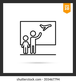 Icon of two people silhouettes seeing someone off at airport