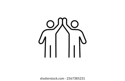 icon two people together holding hands with their hands raised up. Vector