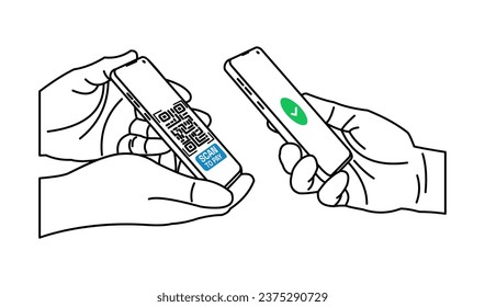 icon of two people's hands holding smartphones to make wireless payment transactions. with NFC, scan QR code, for promo payments. vector illustration