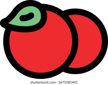Un icono de dos cerezas rojas con una hoja