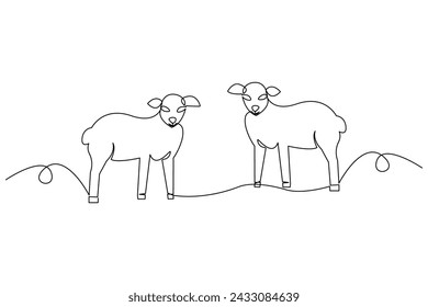 Icon two sheep. Simple line art. Peaceful farm animals. Vector illustration. EPS 10.