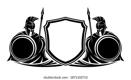Symbol von zwei Spartans mit Speeren und Schild auf weißem Hintergrund.