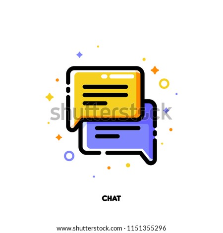 Icon of two speech bubbles for help chat and customer support concept. Flat filled outline style. Pixel perfect 64x64. Editable stroke