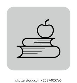 Icon of two stacked books with simple apple resting on top. Education and learning concept