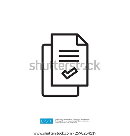 Icon of Two Stacked Documents with a Checkmark Indicating Approval and Validation of Paperwork in a Minimalistic Style