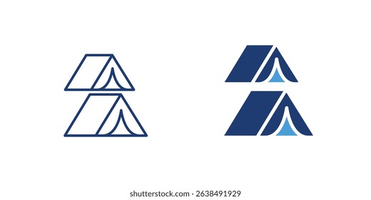 Icon of two tents, representing eco-friendly outdoor activities like camping.