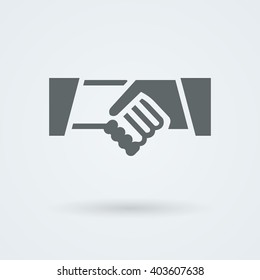 Icon with two vector hands in a handshake. Greeting. Pair work. Friendship. Monochrome icon