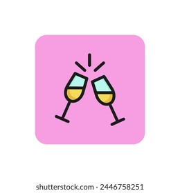 Icon of two wine glasses. Cheers, toast, dinner. Celebration and drinks concept. Can be used for topics like restaurant, party, date.