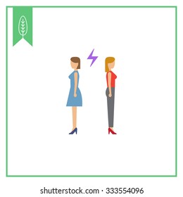 Icon of two woman turning back to each other with lightning sign between them