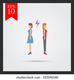 Icon of two woman turning back to each other with lightning sign between them