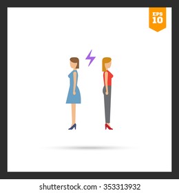 Icon of two woman turning back to each other with lightning sign between them