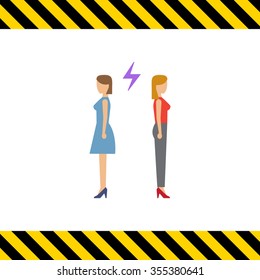 Icon of two woman turning back to each other with lightning sign between them