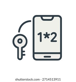 Icono "Autenticación de dos factores": Una clave y un teléfono conectados entre sí.