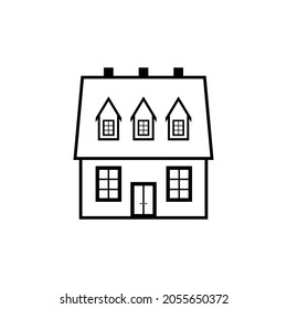 The icon of a two-story residential building with large and small windows on a white background. A vector image.