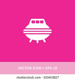 Icon of UFO Space Ship on Magenta Color Background. Eps-10.