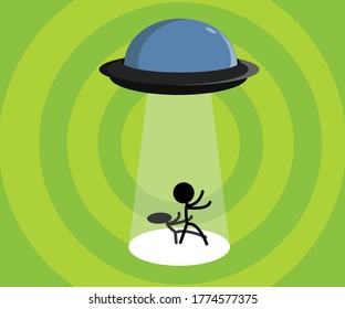 the icon ufo(spaceship) kidnapping,green background